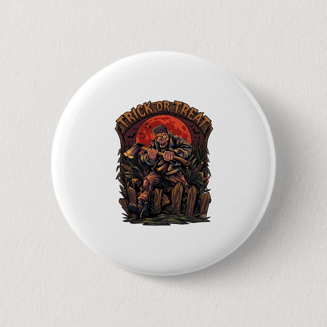 Süßes oder Saures Halloween-Killer-Skelett-Axt Rot Button (Vorderseite)