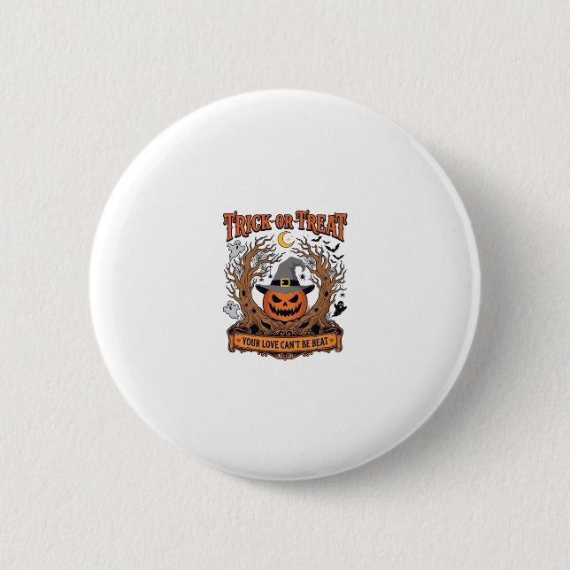 Süßes oder Saures Halloween-Kürbis-Hexenhut Grusel Button (Vorderseite)