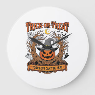 Süßes oder Saures Halloween-Kürbis-Hexenhut Grusel Große Wanduhr