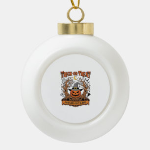 Süßes oder Saures Halloween-Kürbis-Hexenhut Grusel Keramik Kugel-Ornament