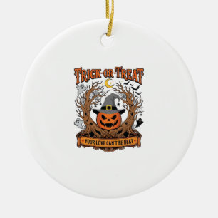 Süßes oder Saures Halloween-Kürbis-Hexenhut Grusel Keramik Ornament