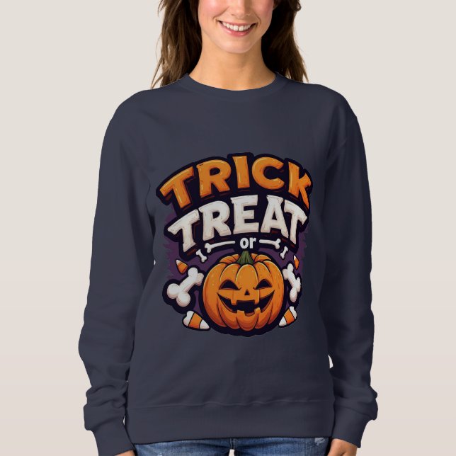 Süßes oder Saures Halloween-Kürbis Jack-O'-Lantern Sweatshirt (Vorderseite)