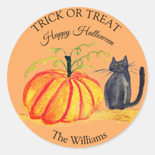 Süßes oder Saures Halloween Kürbis Katze Cute Runder Aufkleber