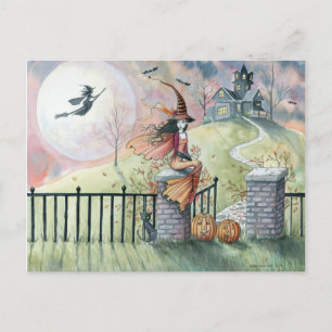 Süßes oder Saures Halloween Postkarte Hexe Katze