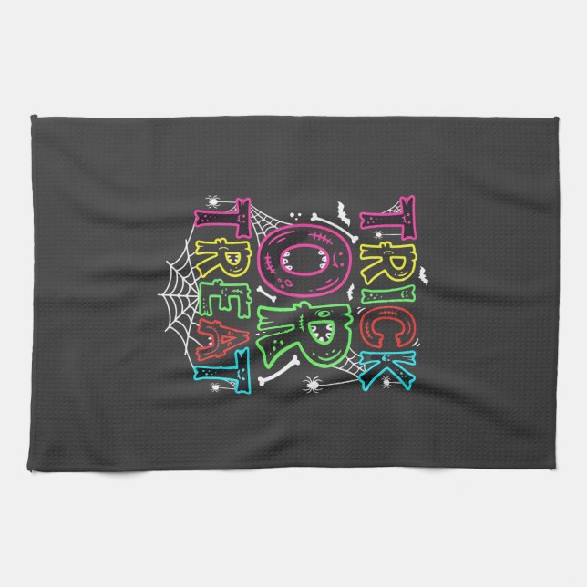 Süßes oder Saures Halloween-Spinnennetz-Design_1 Geschirrtuch (Horizontal)