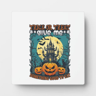 Süßes oder Saures Halloween Spukhaus Kürbisse Mond Fotoplatte