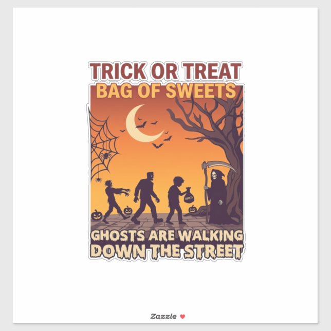 Süßes oder Saures Halloween Zombies Sensenmann Kür Aufkleber (Blatt)