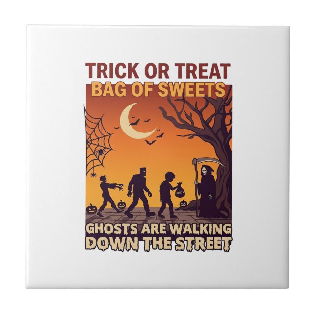 Süßes oder Saures Halloween Zombies Sensenmann Kür Fliese (Vorderseite)