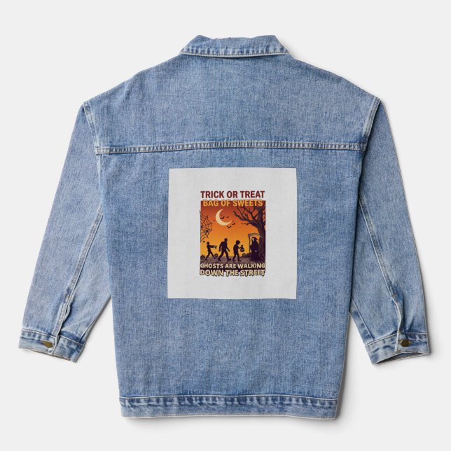 Süßes oder Saures Halloween Zombies Sensenmann Kür Jeansjacke (Rückseite)