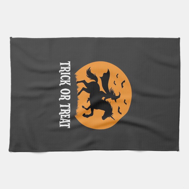 Süßes oder Saures Hexen Einhorn Halloween Design_1 Geschirrtuch (Horizontal)