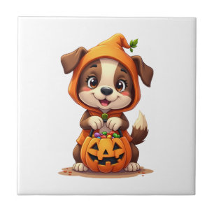 Süßes oder Saures Hund � Süßes Halloween-Welpen-Sh Fliese