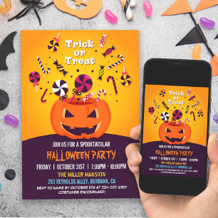 Süßes oder Saures Kürbis Halloween-Party Einladung