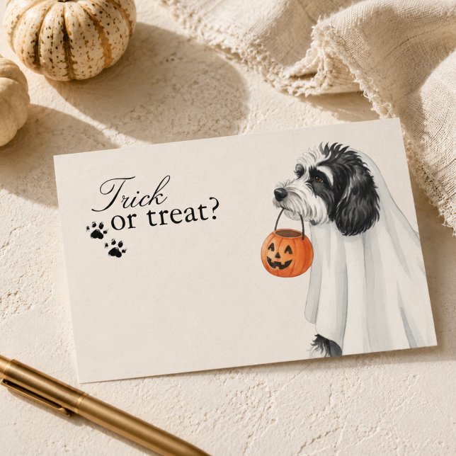Süßes oder Saures Labradoodle Hund Halloween Mitteilungskarte (Trick or Treat Labradoodle Dog Halloween Note Card)