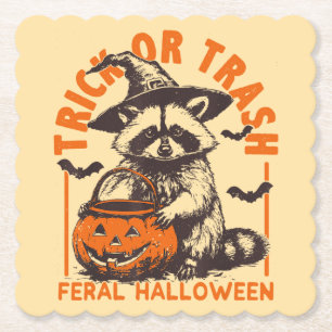 Süßes oder Saures Lustiger Waschbär Halloween Vint Untersetzer