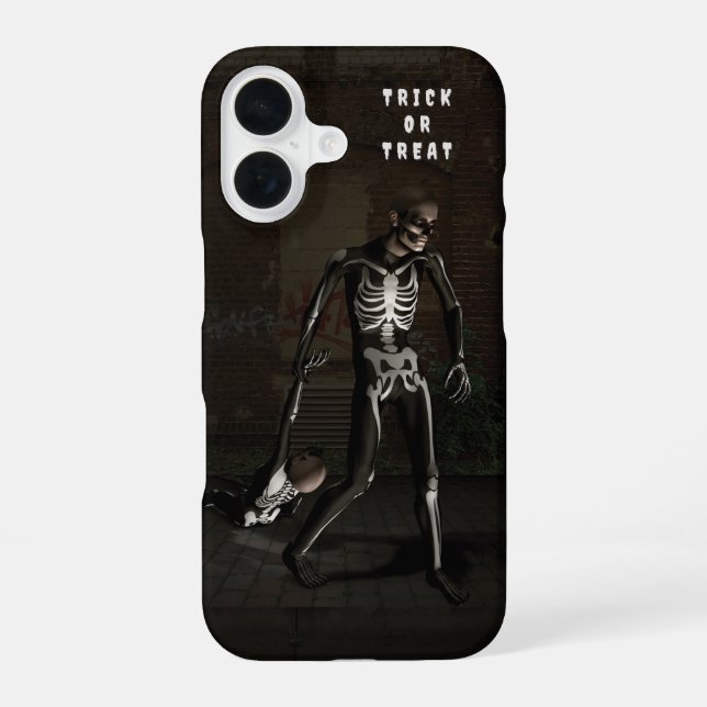 Süßes oder Saures. Mann als Skelett verkleidet iPhone 16 Hülle (Rückseite)