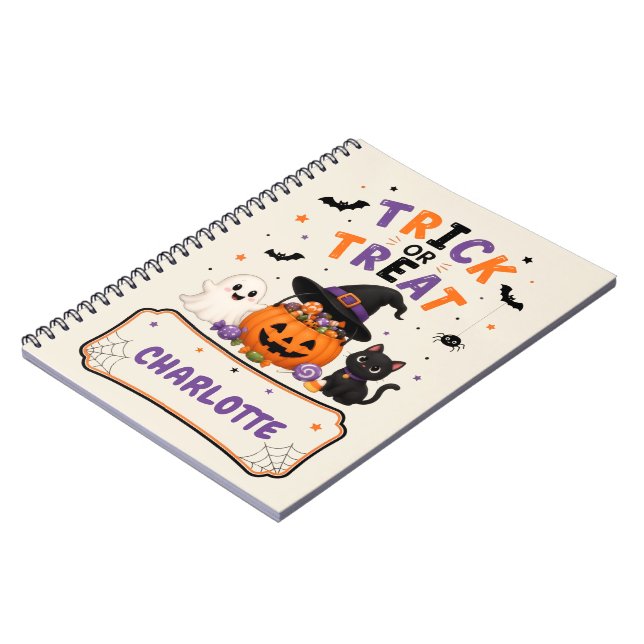 Süßes oder Saures Orange Halloween Name personalis Notizblock (Linke Seite)