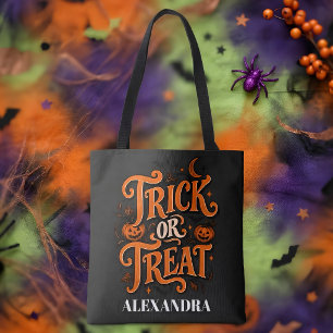 Süßes oder Saures Schwarz Orange Schrift Halloween Tasche