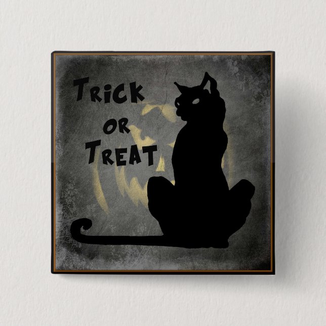 Süßes oder Saures schwarze Katze - Kürbis-Knopf Button (Vorderseite)