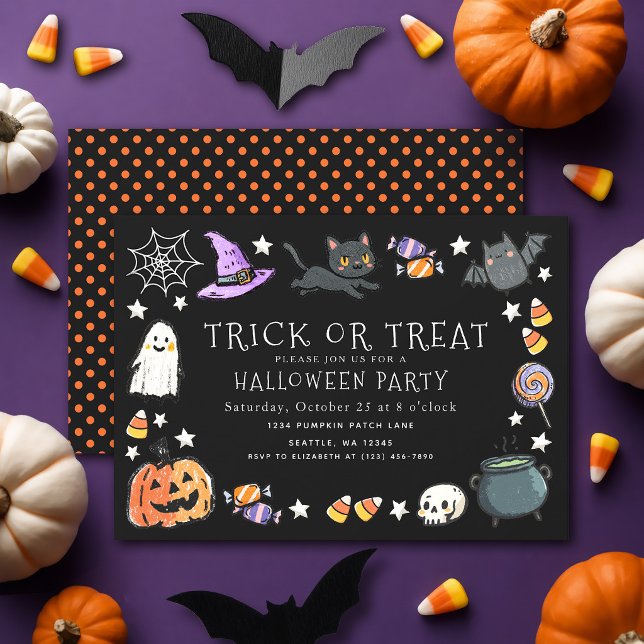 Süßes oder Saures schwarze Kinder-Kreide Halloween Einladung (Von Creator hochgeladen)