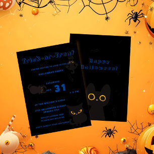 Süßes oder Saures   Süße schwarze Halloween-Katze Einladung