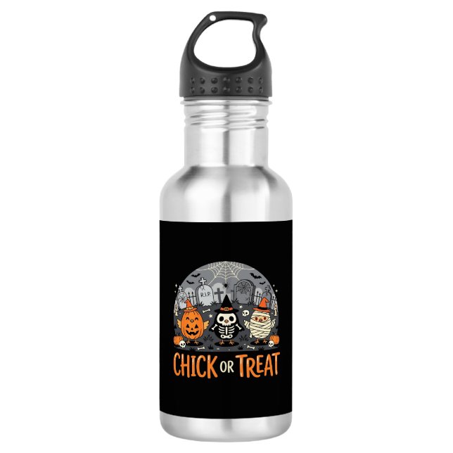 Süßes oder Saures Süßes Halloween-Friedhofsdesign_ Edelstahlflasche (Vorderseite)