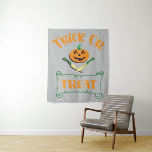 Süßes oder Saures Totenkopf Halloween-Kürbisgesich Wandteppich