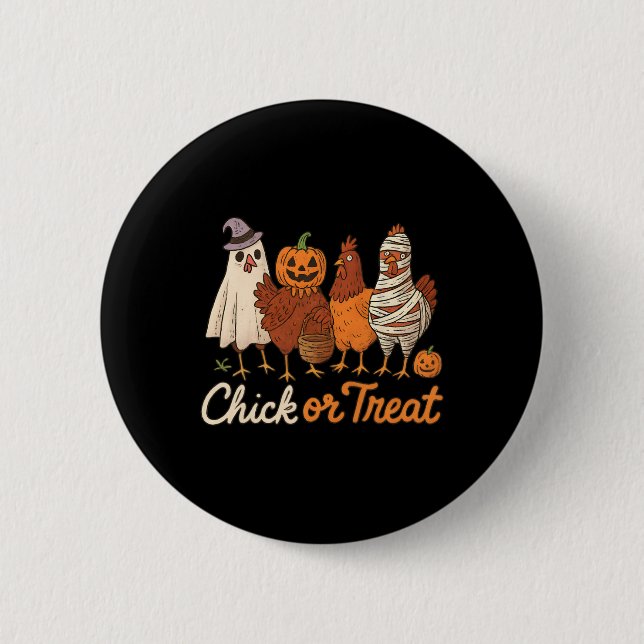 Süßes oder Sauses Halloween Hexe Grusel-Huhn _1  Button (Vorderseite)