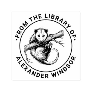 Süßes Opossum auf Ast #2 Runde Bibliotheksbuch Nam Permastempel