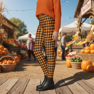 Süßes orange-schwarzes Büffel-Karo-Muster Leggings
