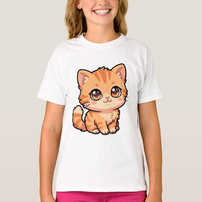 Süßes Orange Tabby Kätzchen Basic Mädchen T-Shirt (Vorderseite)