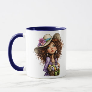 Süßes Oster Mädchen mit Eiern Frühjahrs Kunst Tasse