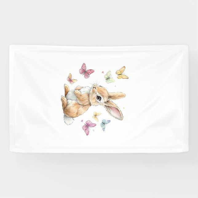 Süßes Osterhase Kaninchen Schmetterling T-Shirt Banner (Horizontal)
