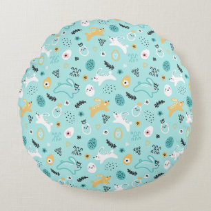 Süßes Osterhasen-Muster Kawaii Kaninchen Eier Rundes Kissen