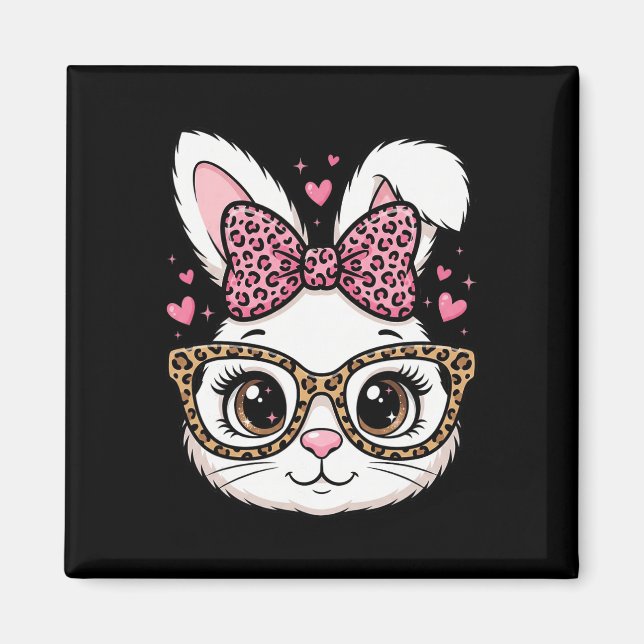 Süßes Osterhasengesicht Leopard Bogen Sonnenbrille Magnet (Vorne)