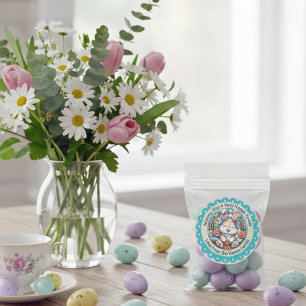 Süßes Osterkörbchen mit Häschen   Frühlingsflorale Runder Aufkleber