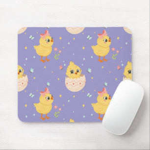 Süßes Osterküken mit rosa Schleife nahtloses Muste Mousepad