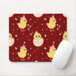 Süßes Osterküken mit rosa Schleife nahtloses Muste Mousepad