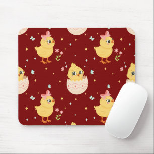 Süßes Osterküken mit rosa Schleife nahtloses Muste Mousepad