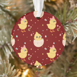 Süßes Osterküken mit rosa Schleife nahtloses Muste Ornament