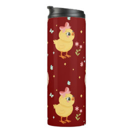 Süßes Osterküken mit rosa Schleife nahtloses Muste Thermosbecher