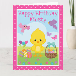 Süßes Osterküken und Schokoladeneier Geburtstag Karte