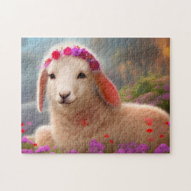 Süßes Osterlamm mit Blumen -    (Horizontal)