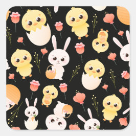 Süßes Ostern-Hühner & -Hasen Nahtloses Muster Orn Quadratischer Aufkleber