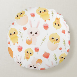 Süßes Ostern-Hühner & -Hasen Nahtloses Muster  Rundes Kissen