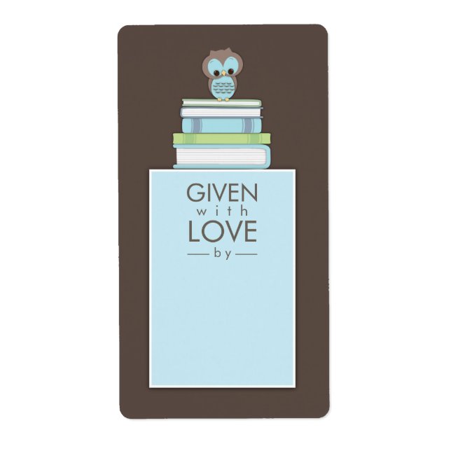 Süßes Owl Buchzeichen Geschenketikett Blau | Brown (Vorne)