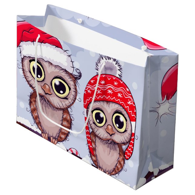 Süßes Owl zu Weihnachten Große Geschenktüte (Vorderseite Schrägansicht)