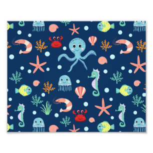 Süßes Ozean-Meeresleben-Muster Fotodruck