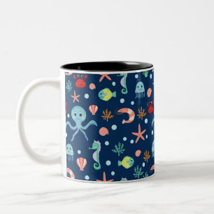 Süßes Ozean-Meeresleben-Muster Zweifarbige Tasse