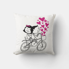 Süßes Paar auf Fahrrad – Romantische Illustration Kissen