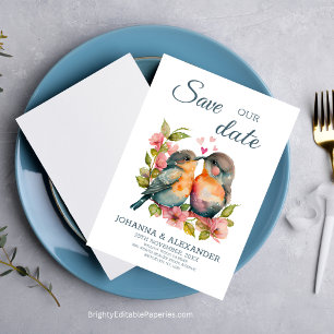 Süßes Paar Liebesvögel Aquarell-Hochzeit  Save The Date